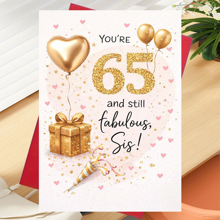 TEMU 1pc 65th Card For Sister - Milestone Age Greeting Card Suitable For Gifts, Sister-themed With Envelope, Paper Card For 65 Year, Fabulous Age