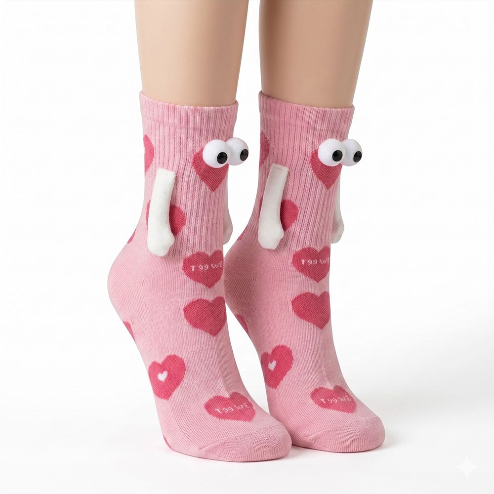 TEMU 1 Pair Of Cute Hand Holding Calf Socks, Pink Matching Couple's Fun Socks, Breathable Casual Socks, Sweet Matching Gift Suitable For Couples, And