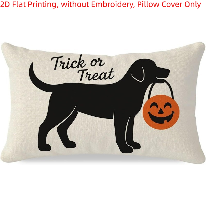 TEMU 1pc, 2d Flat Printing, Decorative Throw Pillow Case Featuring , Dog Trick Or Treat Lumbar Cushion Cover, Single-sided Printing, Without
