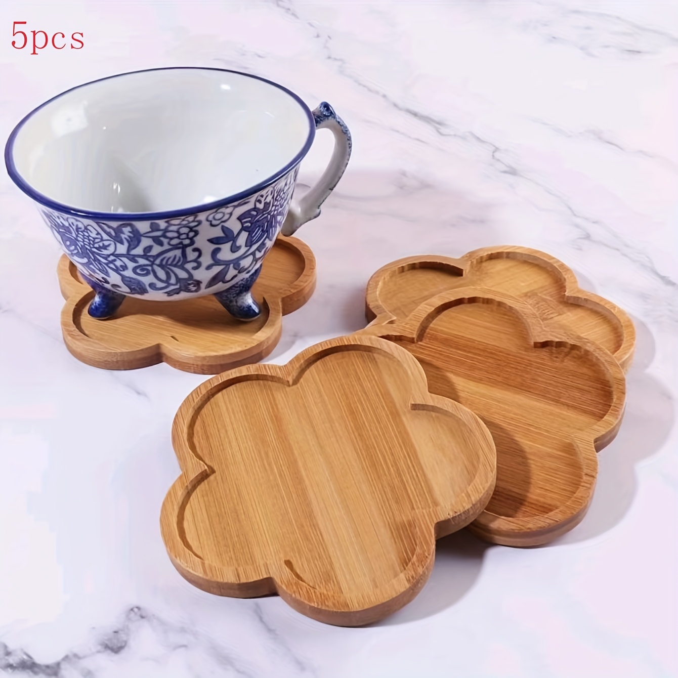 Wooden Coasters, Floral Shaped Heat-resistant Mats, Natural Material