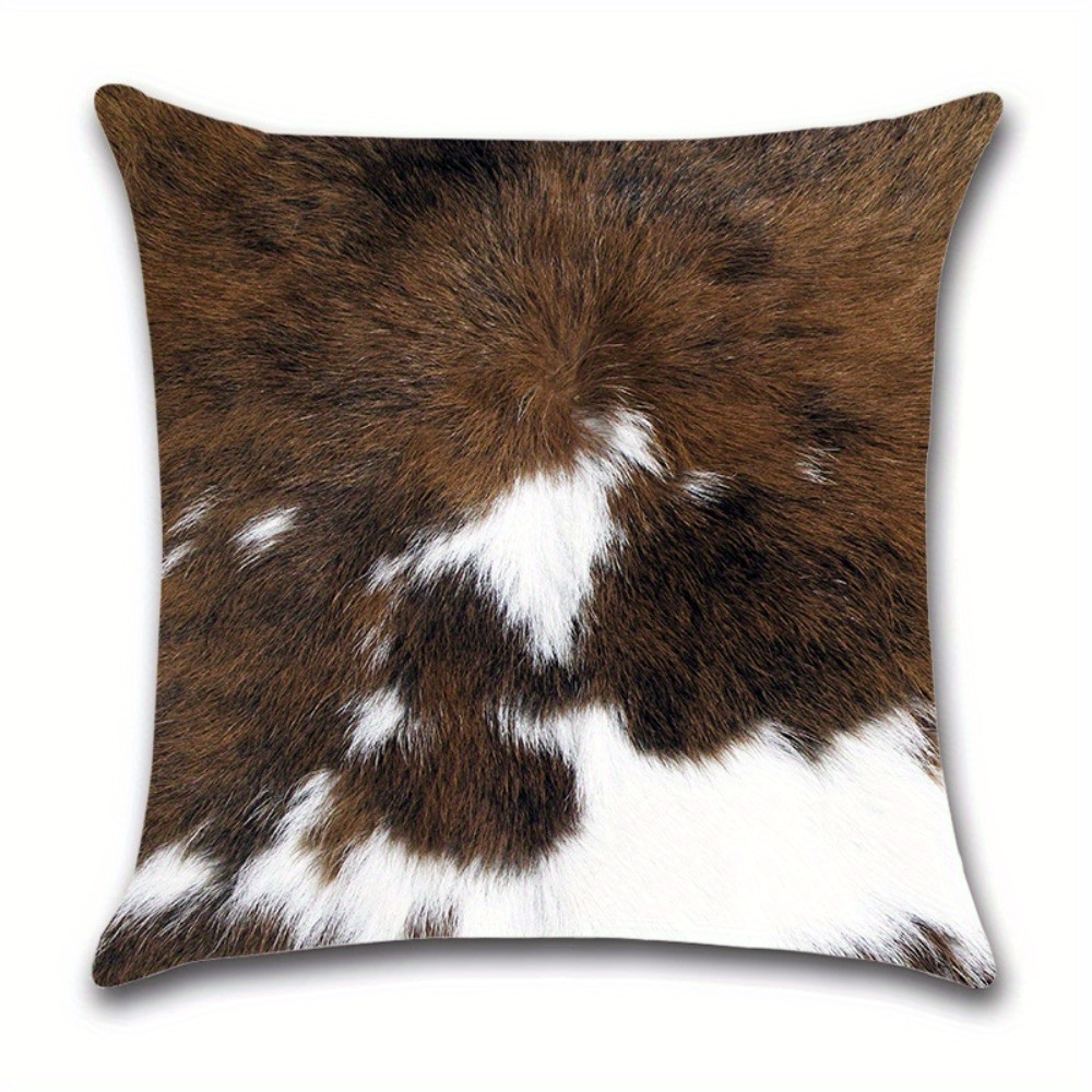 4pcs cow print spotted pattern zipper pillow covers double sided polyester brown   for living room bedroom and sofa decor no insert decorative pillows contemporary style zipper closure decorative pillows for living room Product details 0