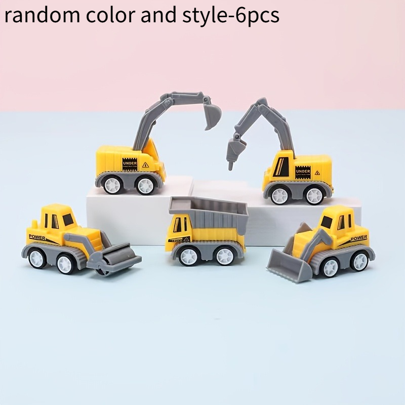 Image of 6pcs Miniature Building Vehicle Toy Set, Yellow Plastic Excavator, Crane, Truck Model, Perfect For Party Gifts, Christmas Gift Fillers, Random Color
