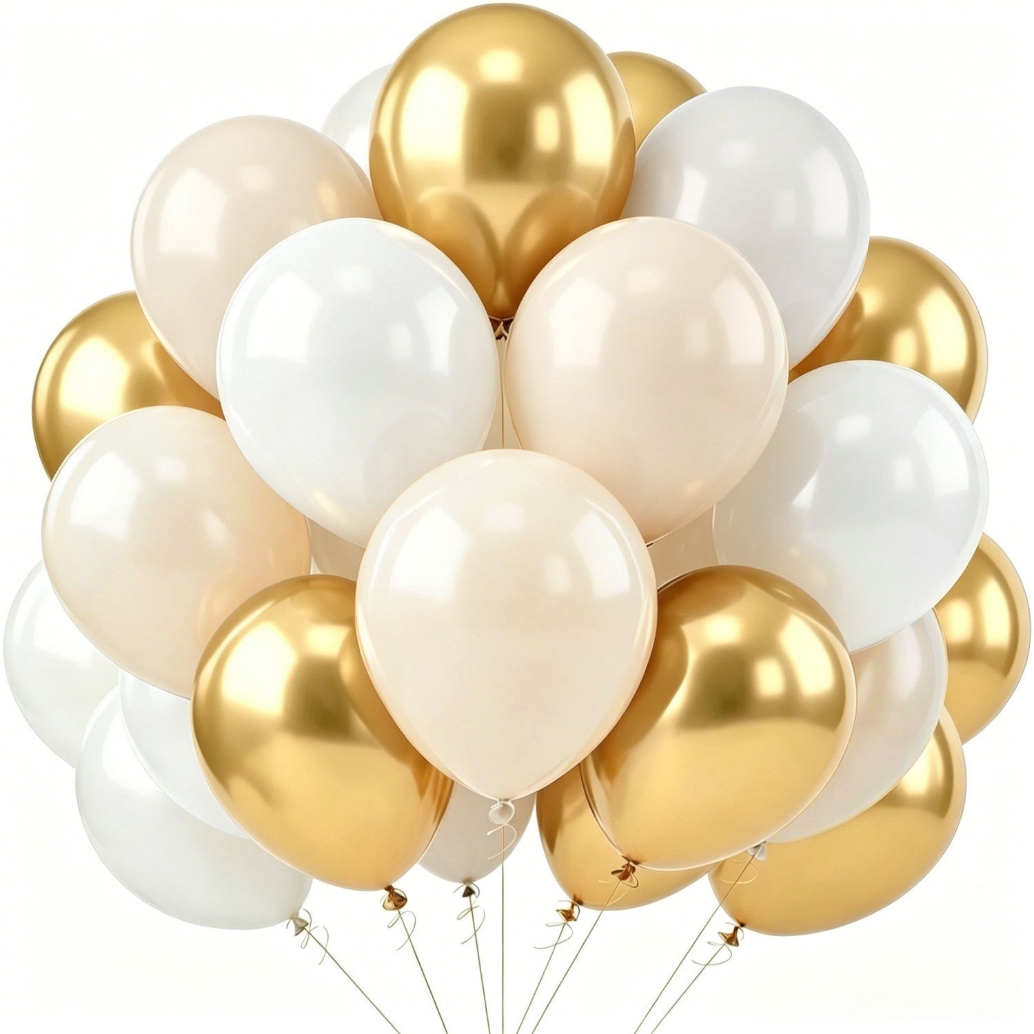 Image of 40pcs 10inch Sand White And Metallic Balloon With Ribbons For Birthday Anniversary Wedding Graduation Balloons School Supplies Party Decorations For Christmas, Halloween