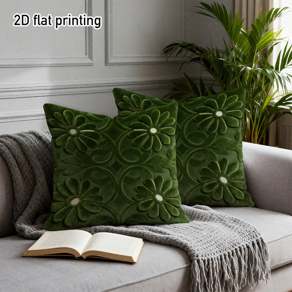 TEMU 2d Flat - Set Of 2 Vintage Green Floral Throw Pillow Covers Featuring Duplex Prints Of Elegant Daisy Swirls, Ideal For A Room Sofa, Soft Bedroom