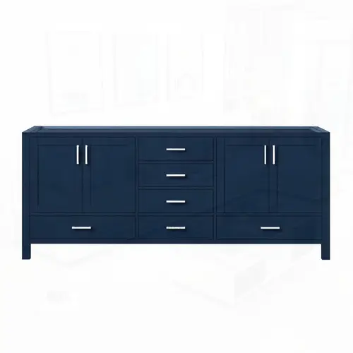 navy blue double bath vanity with 4 drawers 2 doors 80 w x 22 d fabric memory foam storage no electrical needed modern bathroom furniture for small spaces