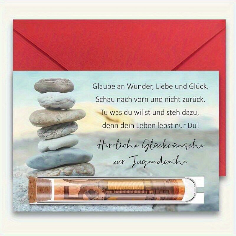 1 German Youth Adult Gift Card (including Envelope) - Suitable For Men And Women, Growth Ceremony Card, Stone Pile Beach Sunset Design, Warm German , Spring And Autumn Celebration, High Quality Paper