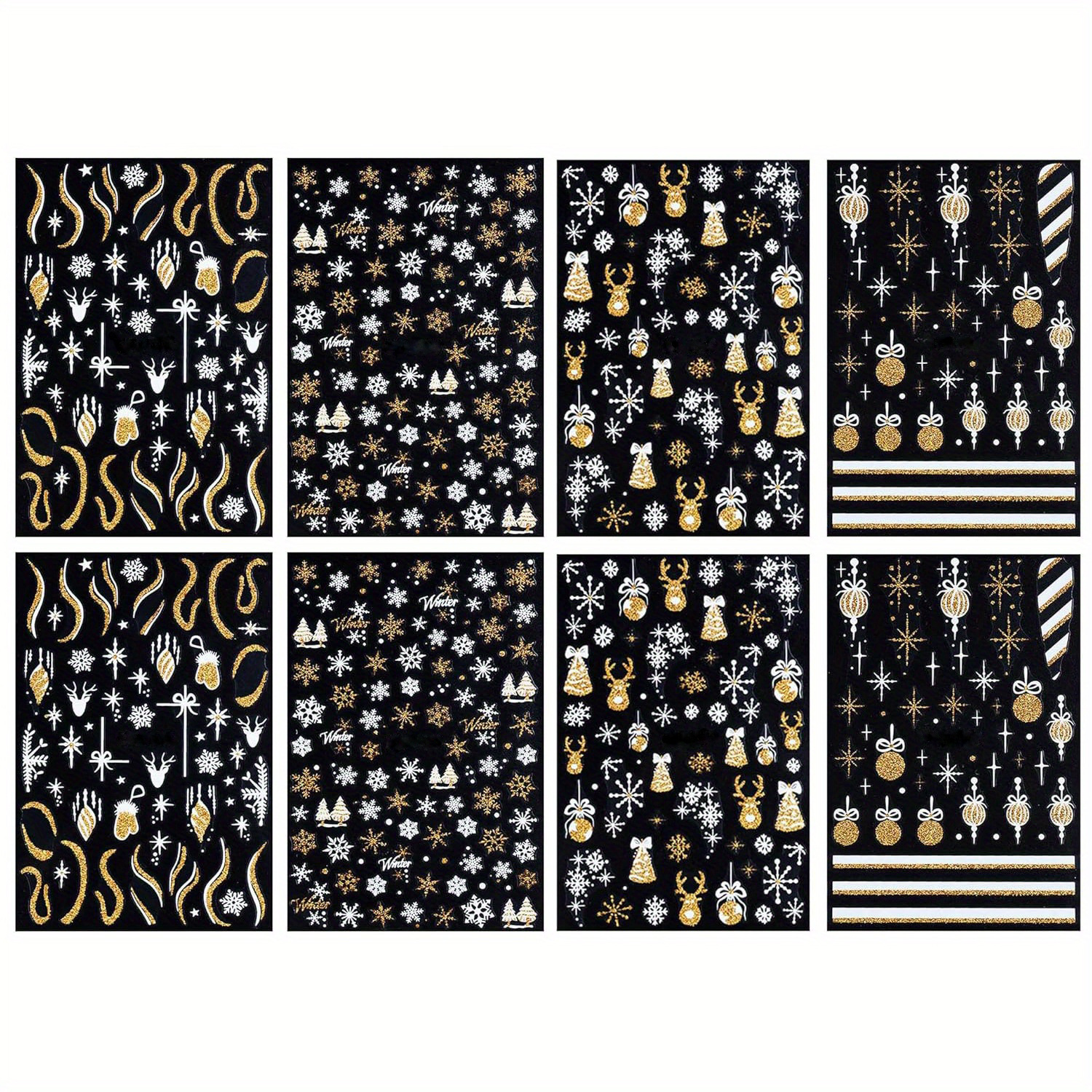 TEMU 8 hojas de pegatinas de para de uñas navideñas, calcomanías autoadhesivas de dorado y copo de nieve, suministros de invierno para uñas,