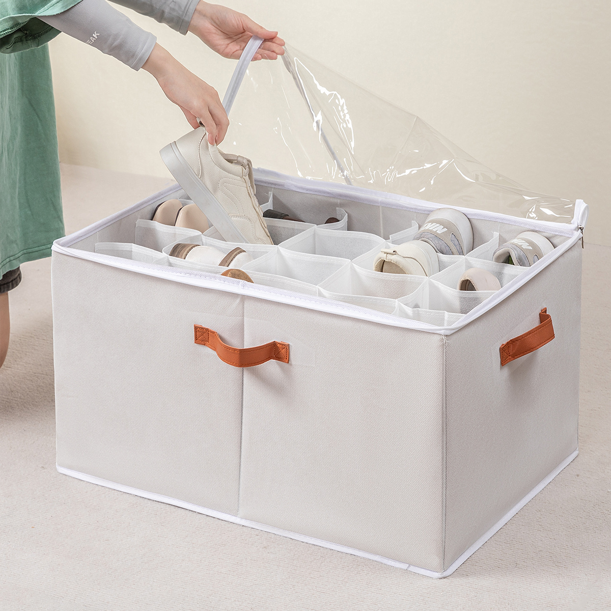 2-Pack Foldable Shoe Storage Boxes with Clear Lid