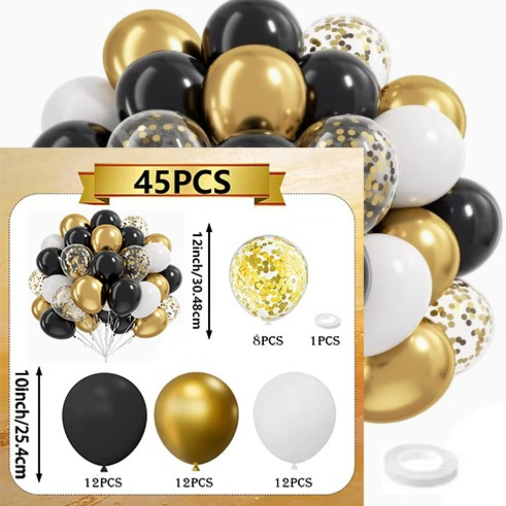 TEMU 45pcs Black Balloons Suit, For Decoration Birthday Party, Engagement, Graduation Season, Gathering, Summer Party, Family Gathering, Indoor And