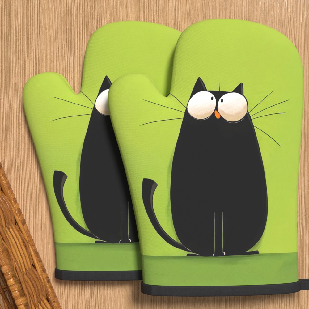 2pcs 10.6*6.7in Cat Oven Decor Cooking Baking Barbecue Picnic Essential Heat Resistant Gloves For Home Parties Outdoor Camping Birthday Celebrations Ek