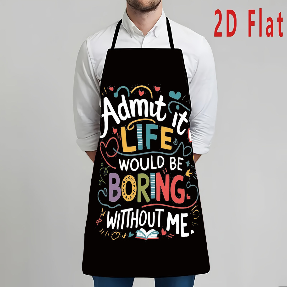 TEMU 1pc 2d Flat " Wonderful Of Me" Printed Pattern Apron, Durable And Easy To Clean, Adjustable Waistband, Available Sizes: 23.6inch*31.4inch /