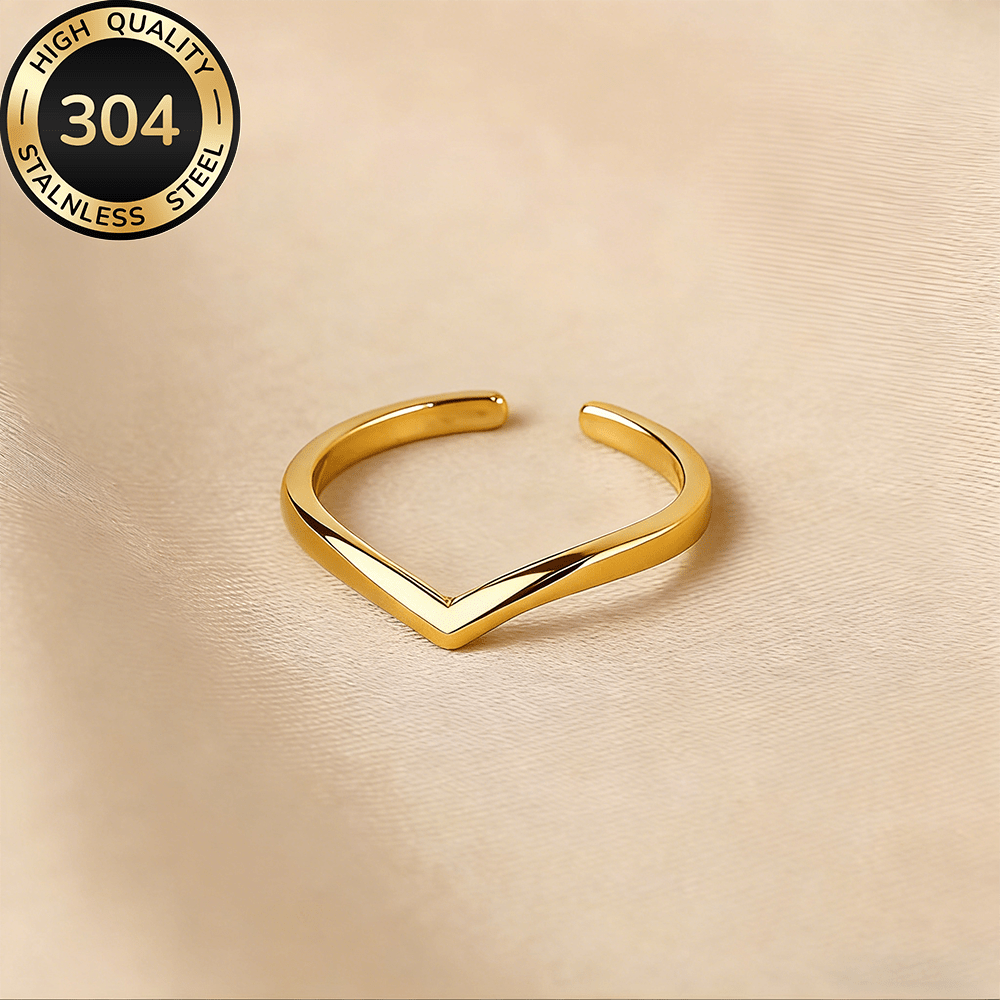 TEMU High-quality Stainless Steel Hypoallergenic Golden , Anti-fading, Easy And Elegant, Suitable For Everyday Wear Or Party Fashion Women's Ring,
