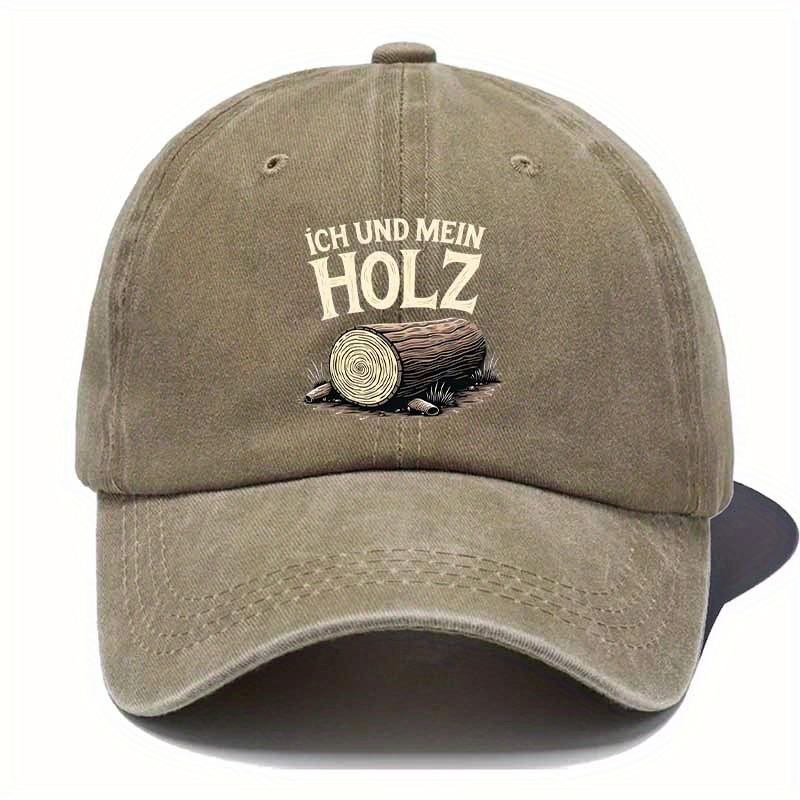 E-shop Herren Leichte Gewaschene Baseballkappe mit "Ich und Mein Holz" Stickerei - Optionen in Schwarz, Grün, Grau, Verstellbarer Snapback, Lässige