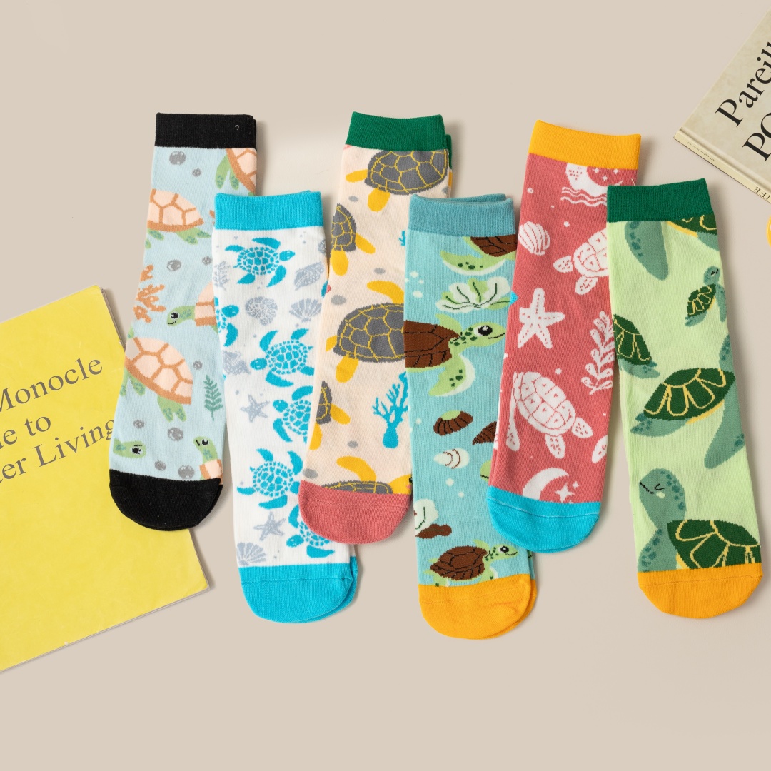 6-pack Men's Turtle Pattern Mid-calf Socks - Unisex Fit (for ), Sea Turtle Design Casual & Themed Outfits, Machine Washable, Comfortable Novelty Socks Bulk Pack For Casual Attire Or Parties