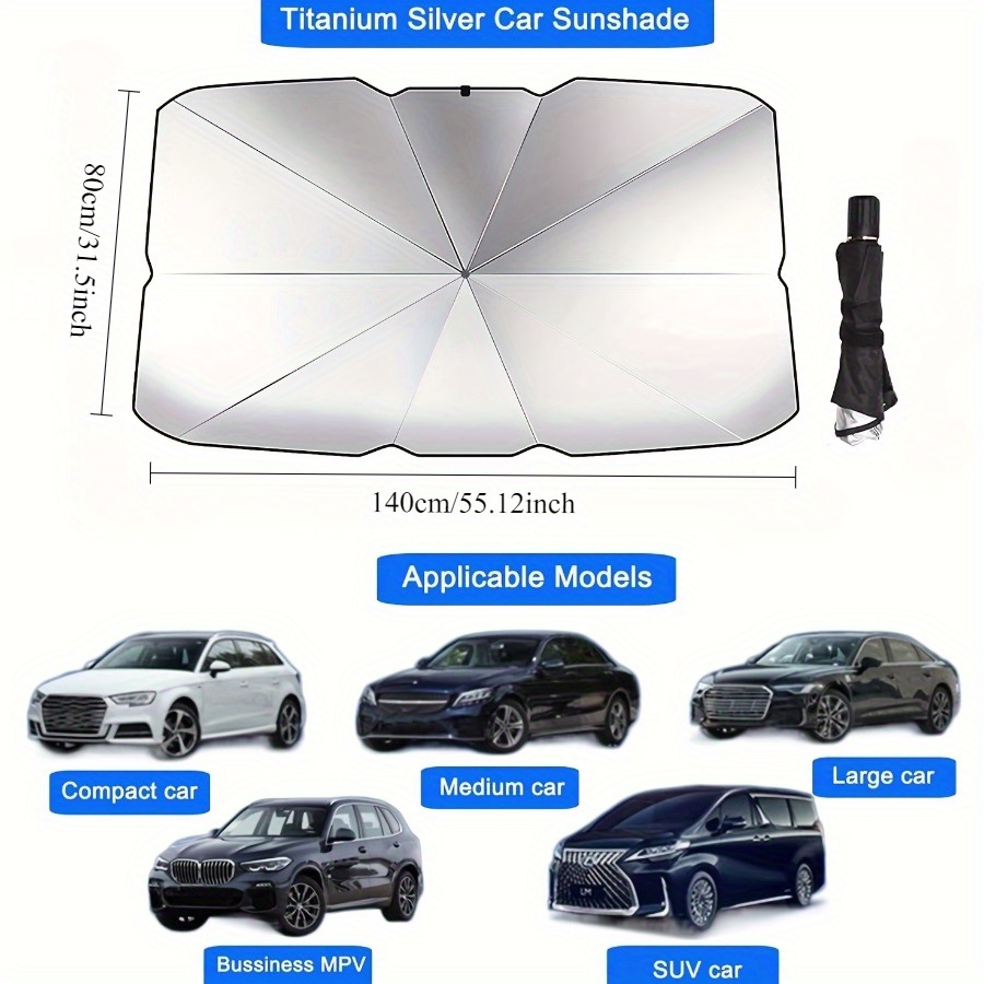  . auto sonnenschirm regenschirm, wärmeisolierung uv schutz windschutzscheibe sonnenschutz mit tasche, verstellbares teleskopdesign für sommer fahrzeug   beschattung, sonnenschirm uv schutz
