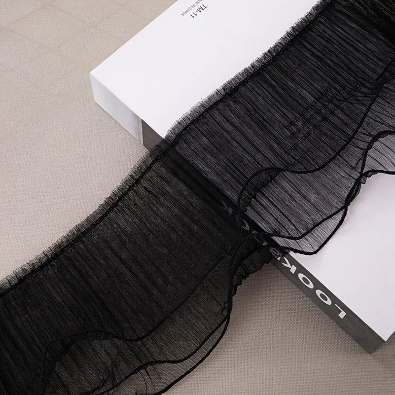 TEMU 1 de tul de y de de ancho con de volantes elásticos, cinta de encaje bordado 3D para cuello y dobladillo de vestido, decoración de costura DIY