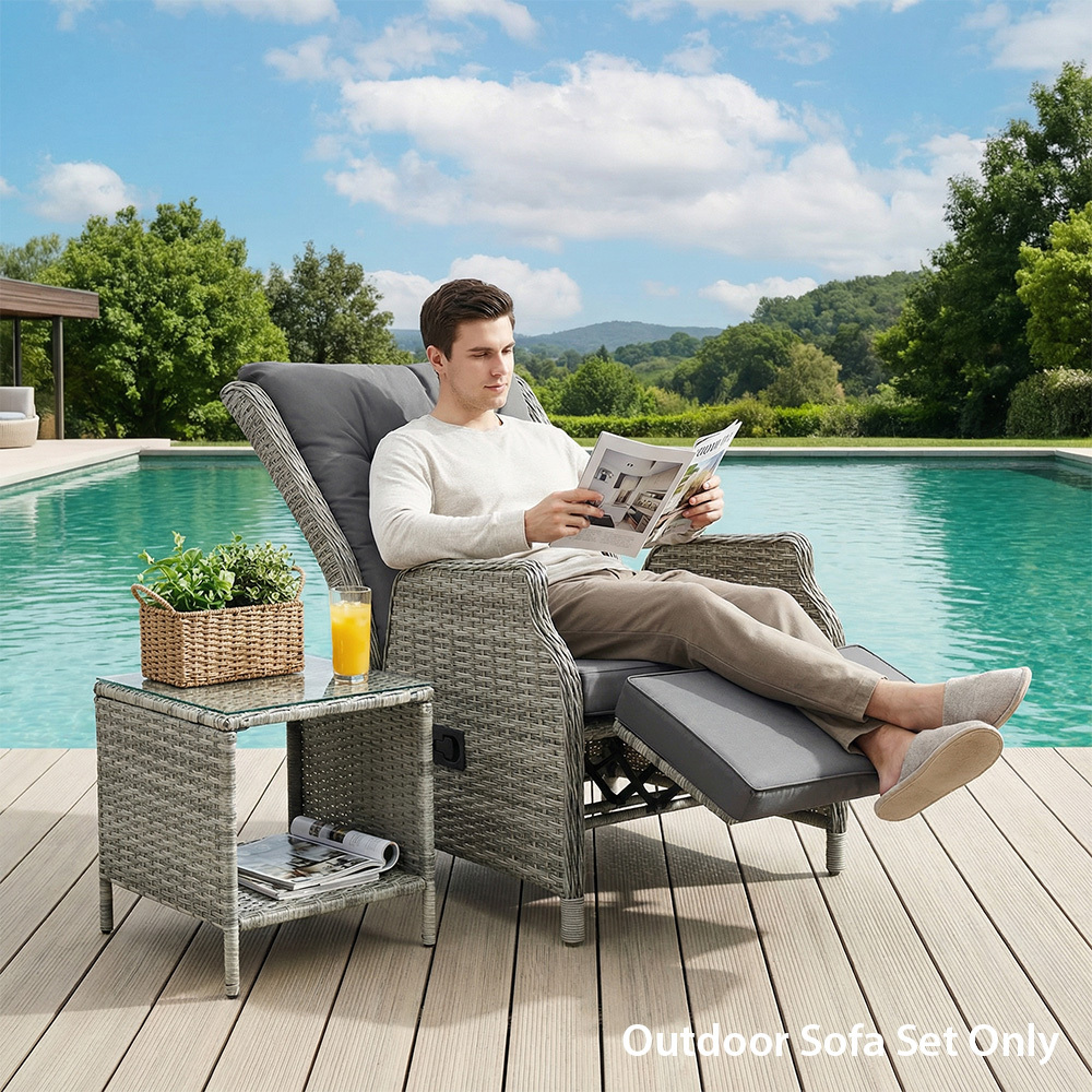 TEMU Set Of A 2pcs Adjustable Outdoor Recliner Sun Lounger And Side Table, Designed For In Your Backyard, By The Pool, On , Or