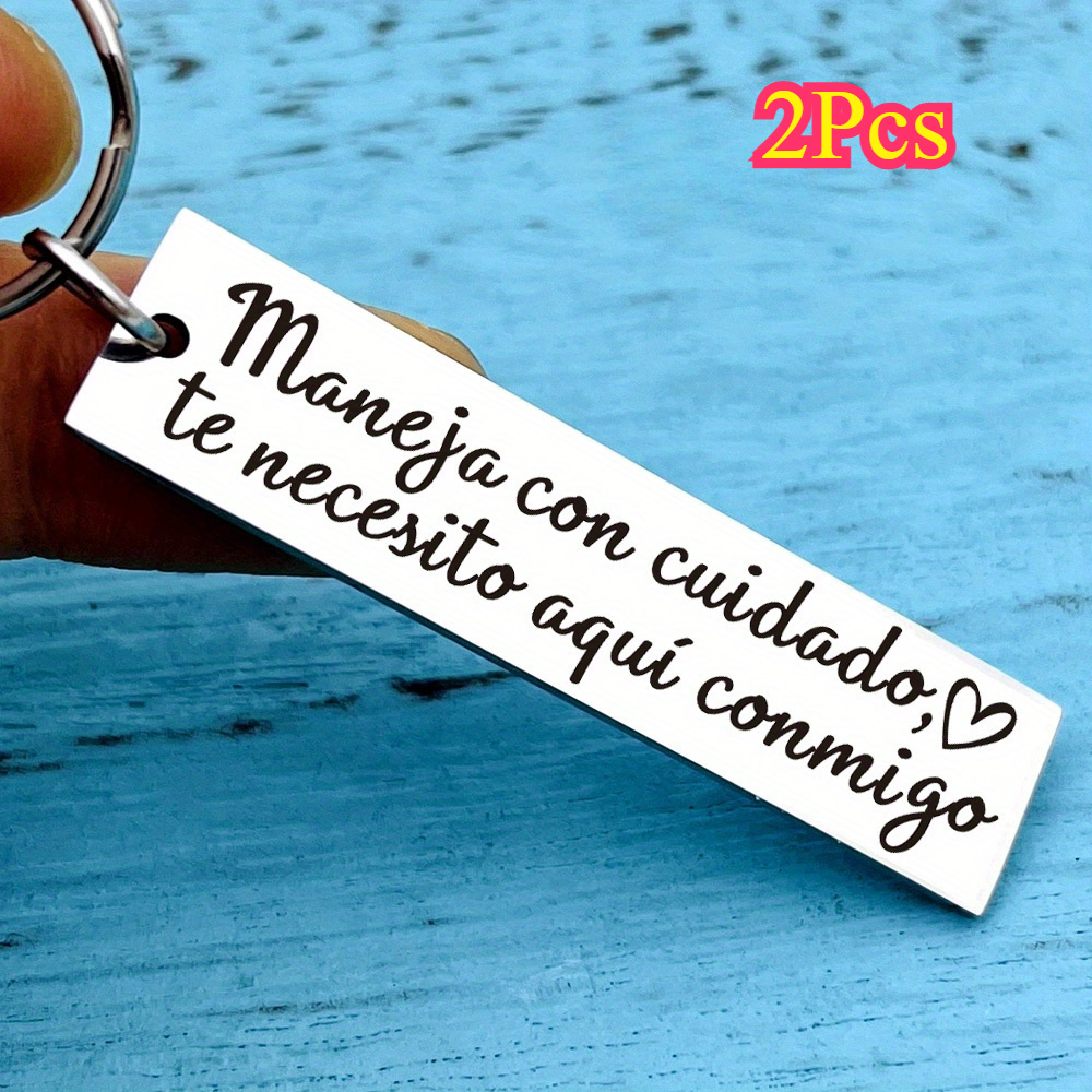 

2pcs Stainless Steel Spanish Inspirational Keychain, "" Engraved, Universal Fit, Gift For Dad, Boyfriend, Husband, Truck Drivers, Valentine's Day Present For Men And Women