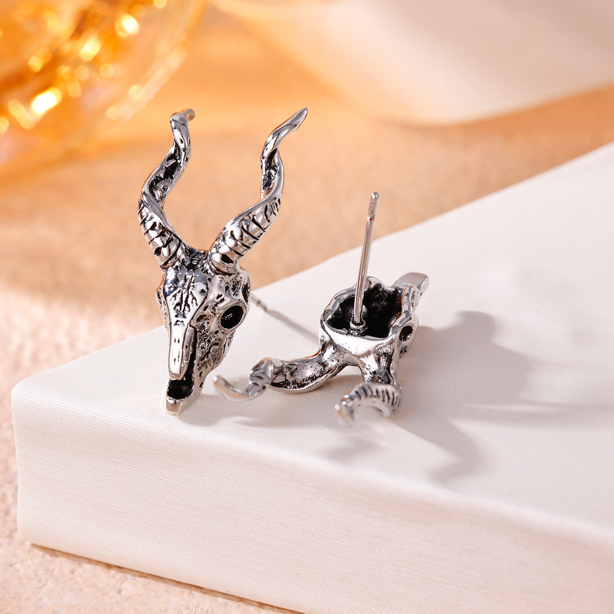 Women's Copper Ram's Head Classic Ear Studs with Zirconia Inlay