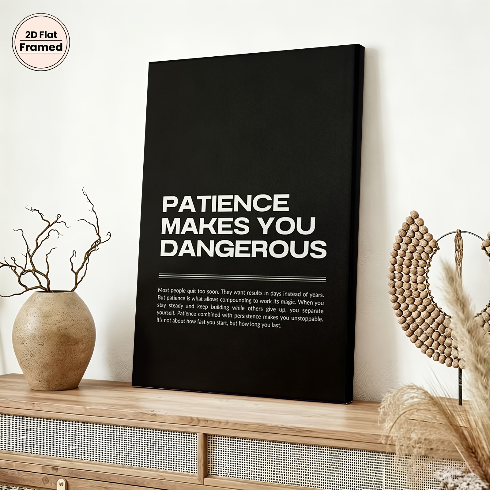 TEMU 2d Flat, 2d Flat, 2d Flat Framed Printed Poster Wall Decor, Minimalist Black Background White Text Inspirational Quotes Style " Makes You "