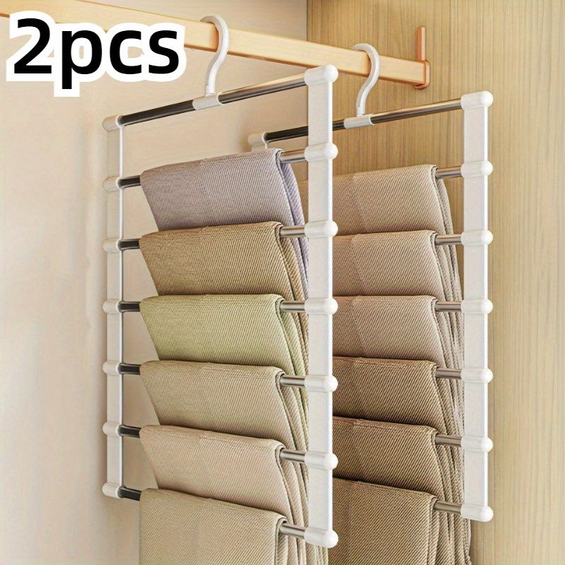 2pcs Foldable Pants Hangers- Stainless Steel Wardrobe Organizer, Suitable Jeans, Leggings, And Pants, Shopping Malls And Retail