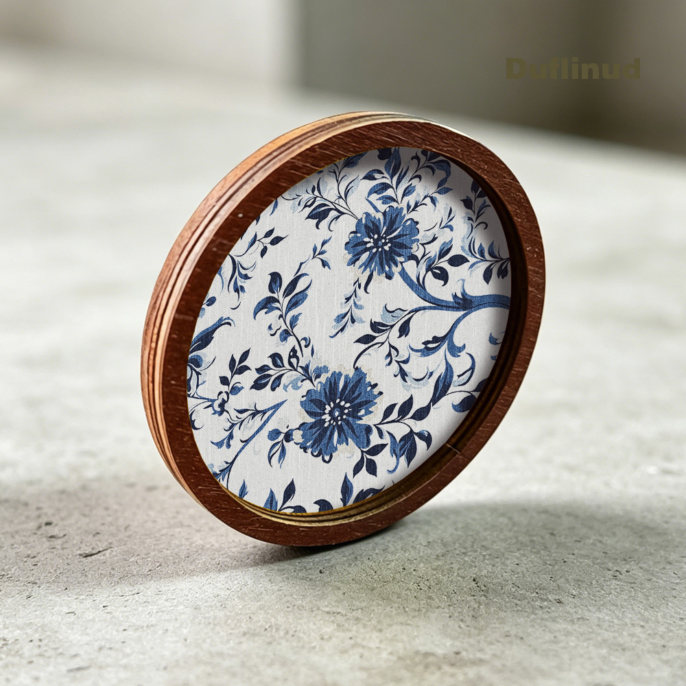 TEMU 1pc Blue And White Floral Pattern Round Wooden Refrigerator Magnet, Elegant Vintage With Delicate Blue Flower Decoration, Suitable For Kitchen