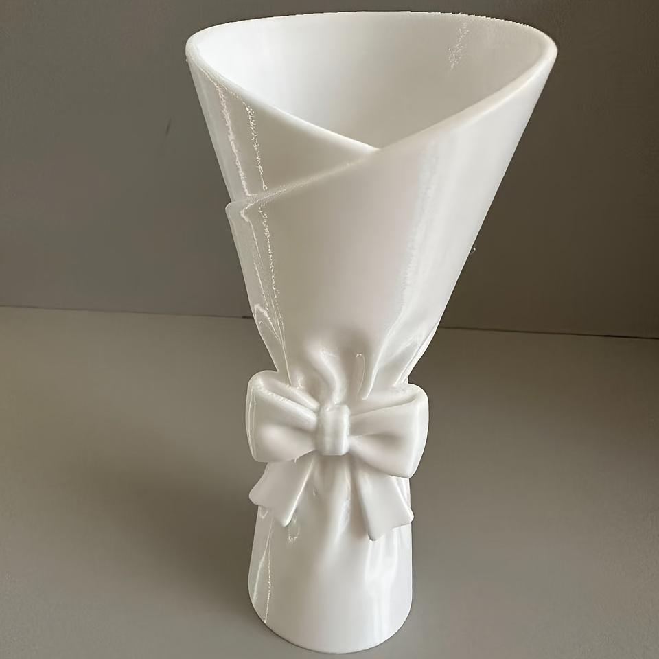 TEMU 1pc Round Matte Plastic Vase In French Bow Shape, Decorative Flower Container For Fresh & Dried Flower Arrangement, Elegant French Style Table