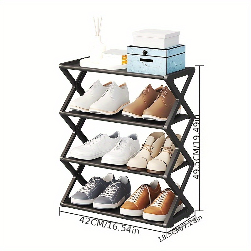   saving x shaped 4 tier shoe rack with a metal frame easy to assemble dustproof multi layer design suitable for   bedrooms and   black steel   details 3