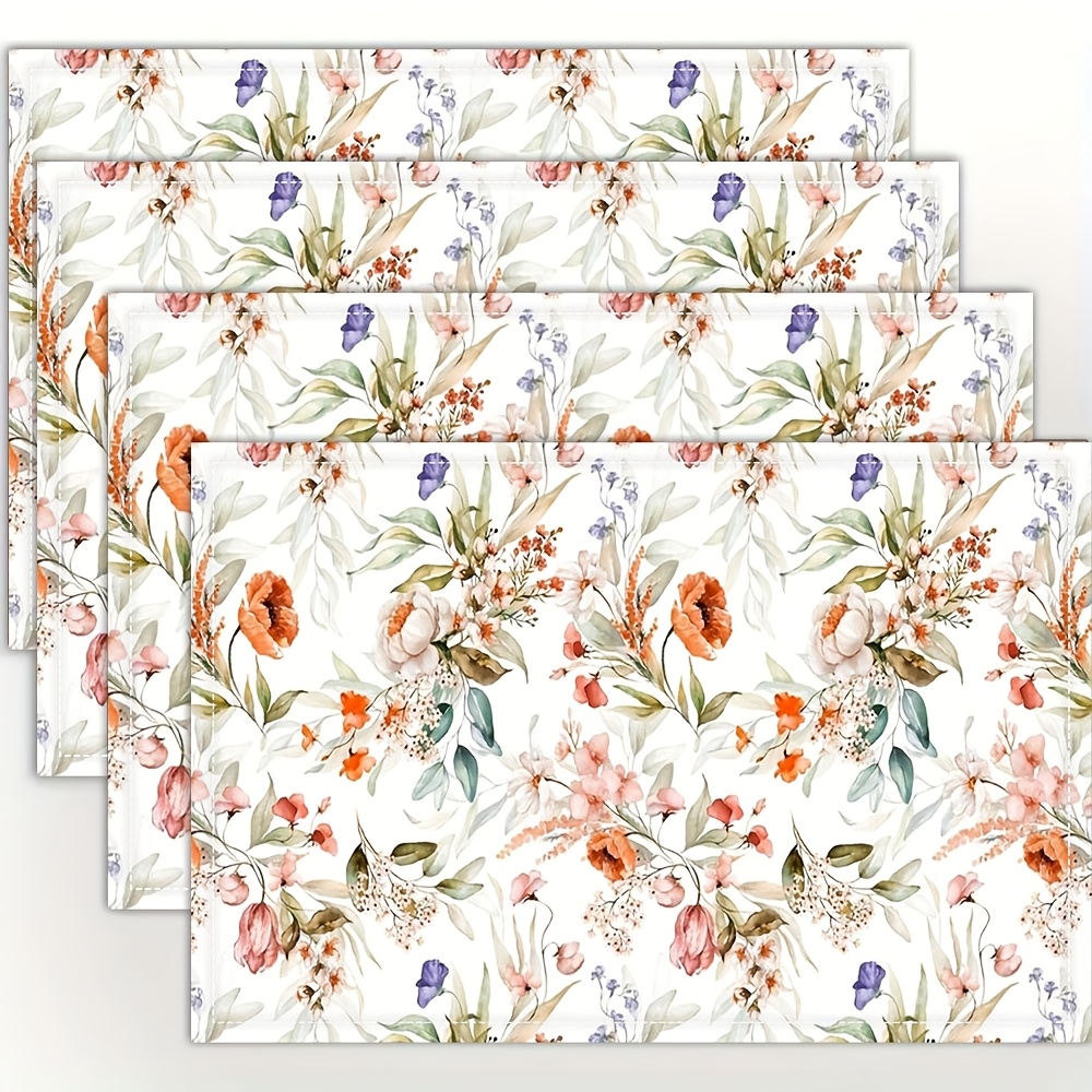 Juego de 4 manteles individuales de 30.48X45.72 cm con estampado a una cara, con elegantes diseños de flores de cáñamo, tulipanes y magnolias para primavera y verano, ideales para reuniones en casa, decoración de cocinas de restaurantes y etiqueta de mesa SLDUSYEC16260, hechos de lino.