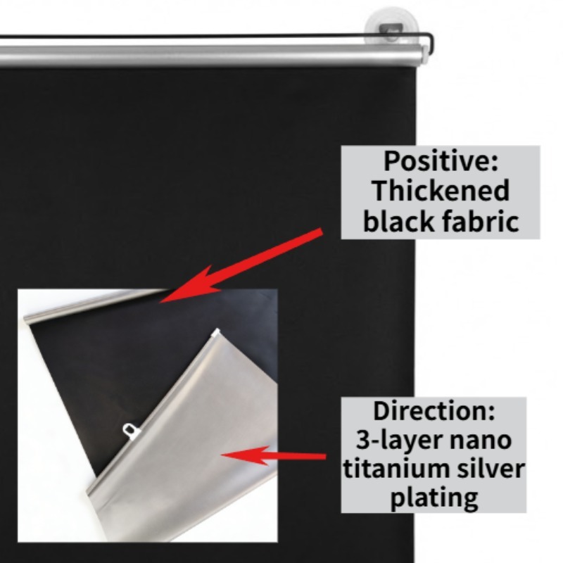 TEMU 1 rideau occultant à rouleau, rideau pare-soleil, rétractable gratuit, design noir et argent noir, placage argent nano, anti-UV et