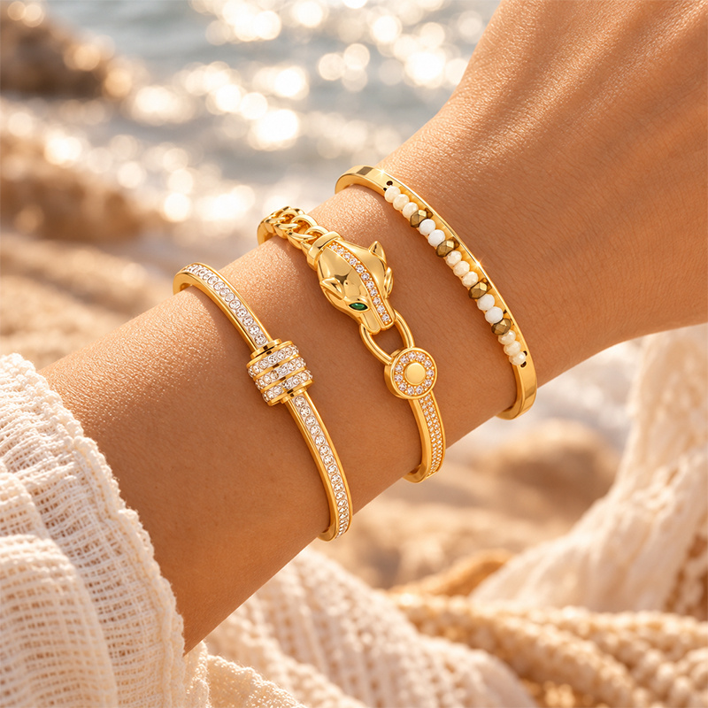 Statement Stackable Bangle Collection, Panther Head & Mixed Beaded Cuff