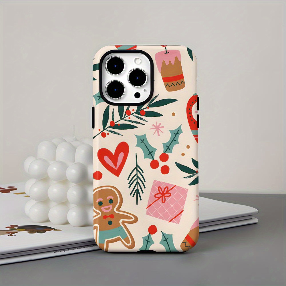 TEMU Phone Case: Christmas Gingerbreadman Candle Gift Pattern Festive -one Film Case - Tough, Dual Layered Case For Superior Protection, Durable,