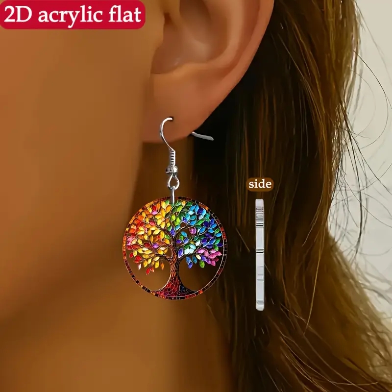Women's Vintage Tree of Life Pendant Acrylic Earrings