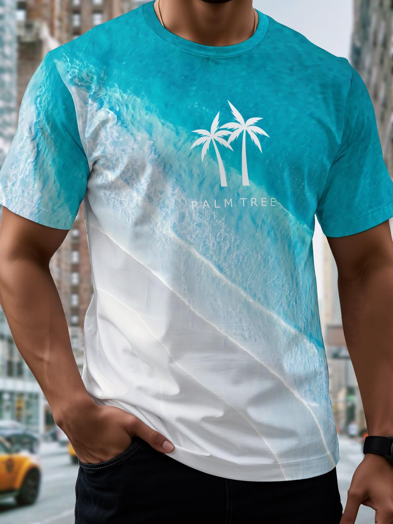 mens quick dry swimwear t shirt featuring full body tropical tree print design   breathable this lightweight moisture wicking beach shirt is for swimming working out and vacationing