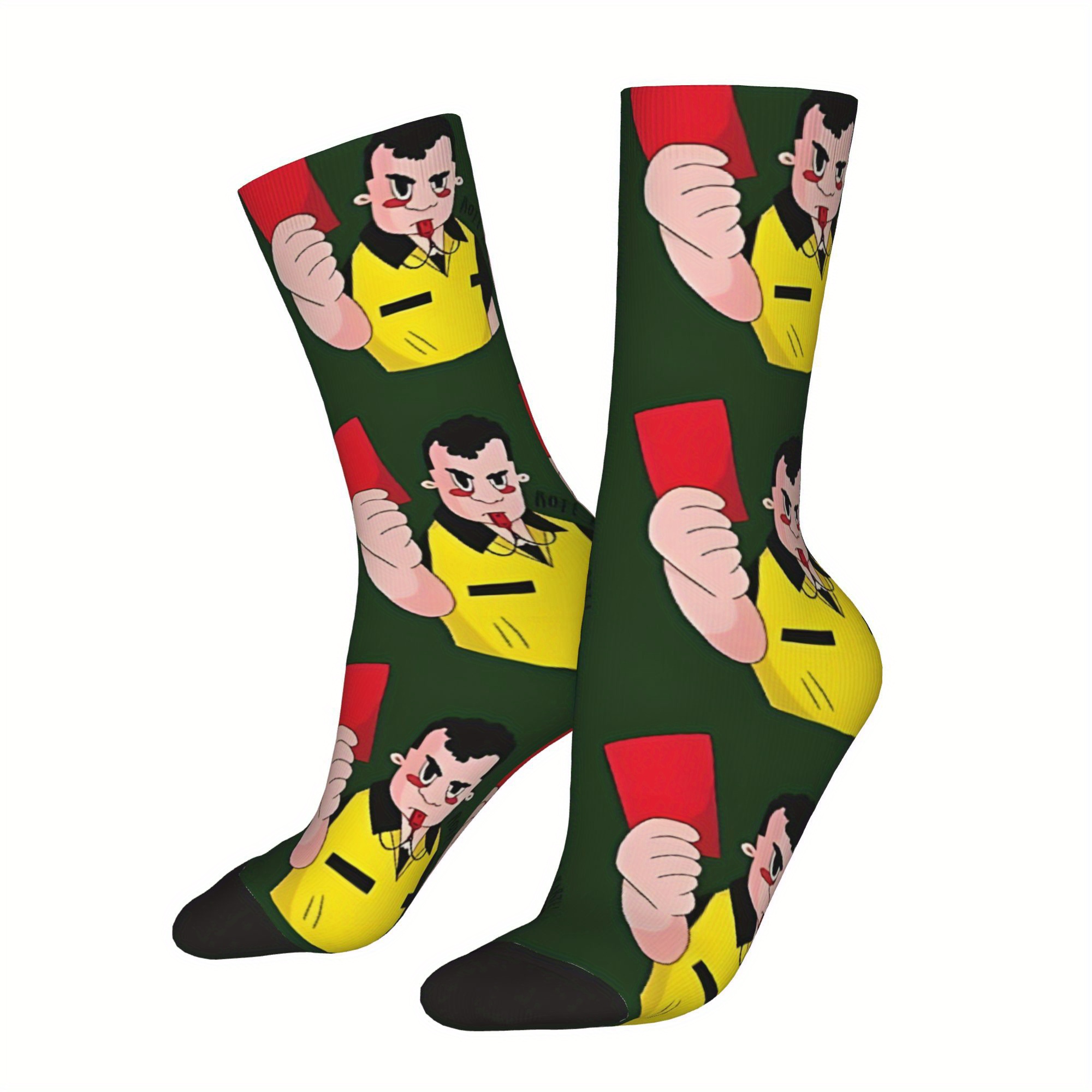 TEMU 1 Pair Hip Hop Vintage Soccer Referee Shows Crazy Men's Compression Socks Unisex Harajuku Seamless Printed Funny Novelty