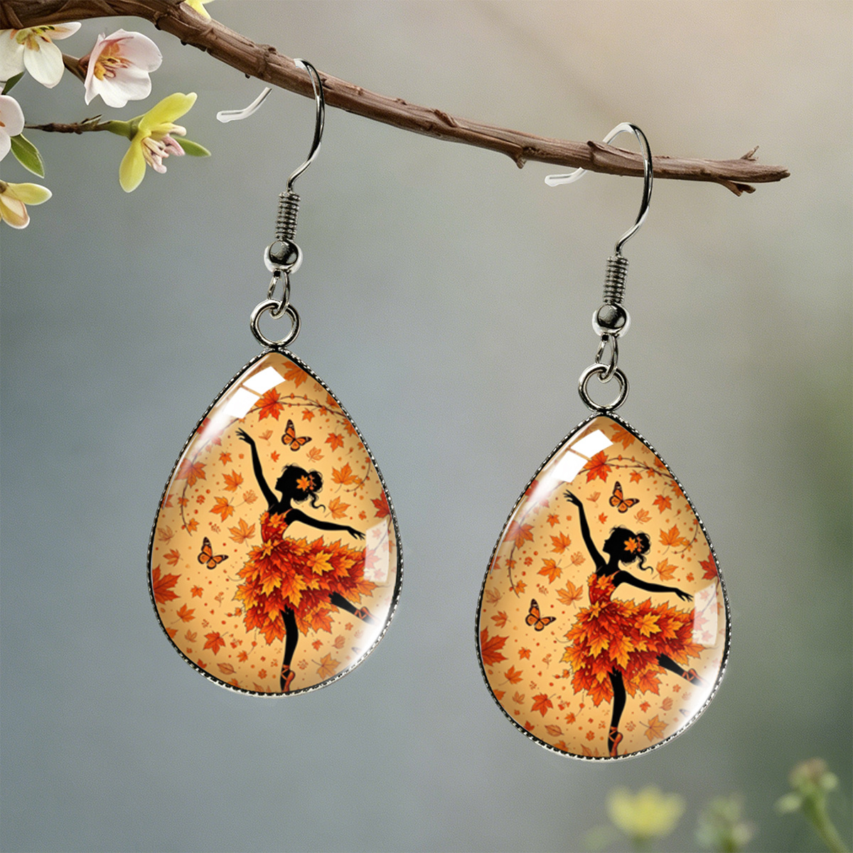 TEMU 1 Paire d'oreilles-pendantes automnales unisexes décoratives avec motif de papillon et de , imprimé feuille d'érable, pour fille de ballet,