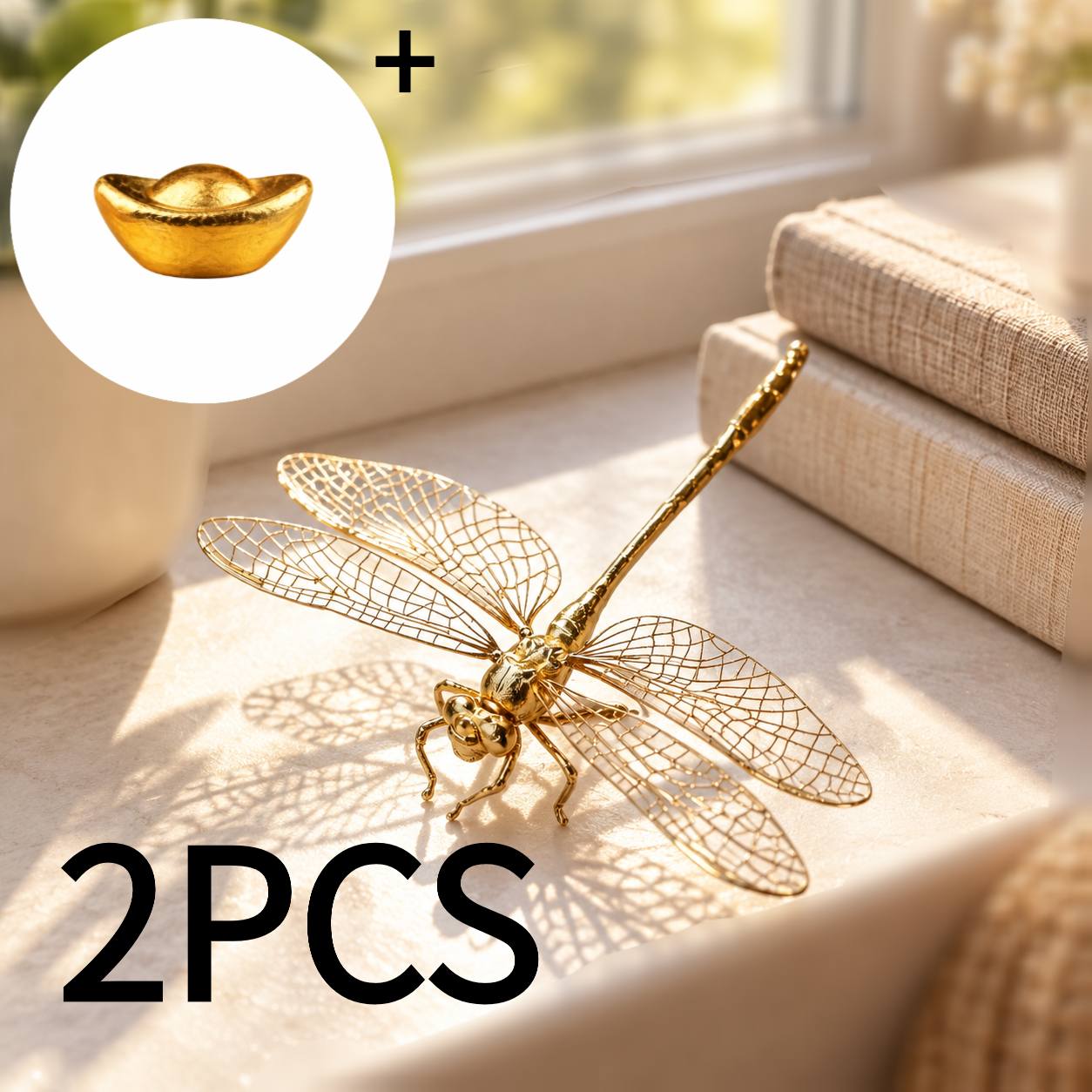 TEMU Complimentary Small Golden Ornament. Golden Openwork Dragonfly Decorative Ornament With Exquisite Transparent Mesh Wings Insect Design, Suitable