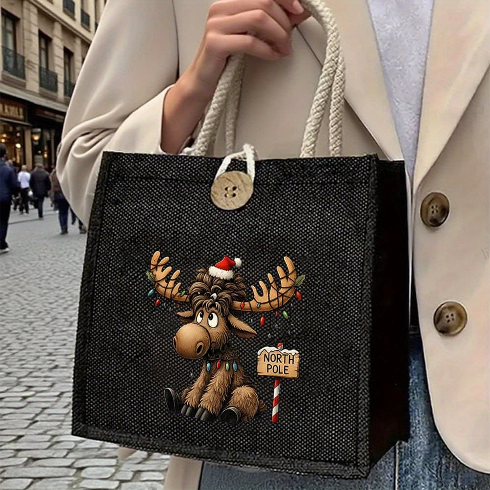 TEMU Un sac fourre-tout sur le thème de Noël pour femmes, avec un motif de chapeau de dessin . Parfait pour de , un petit sac de Cosmétique, ou un