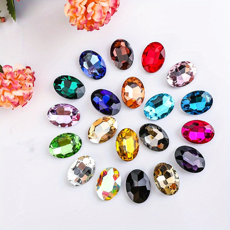 TEMU 82pcs 1.0 X 1.4cm Oval Acrylic Rhinestones, Oval Shaped Pointed Back Rhinestones For Jewelry & Crafts, Sparkly Decorative Loose Beads