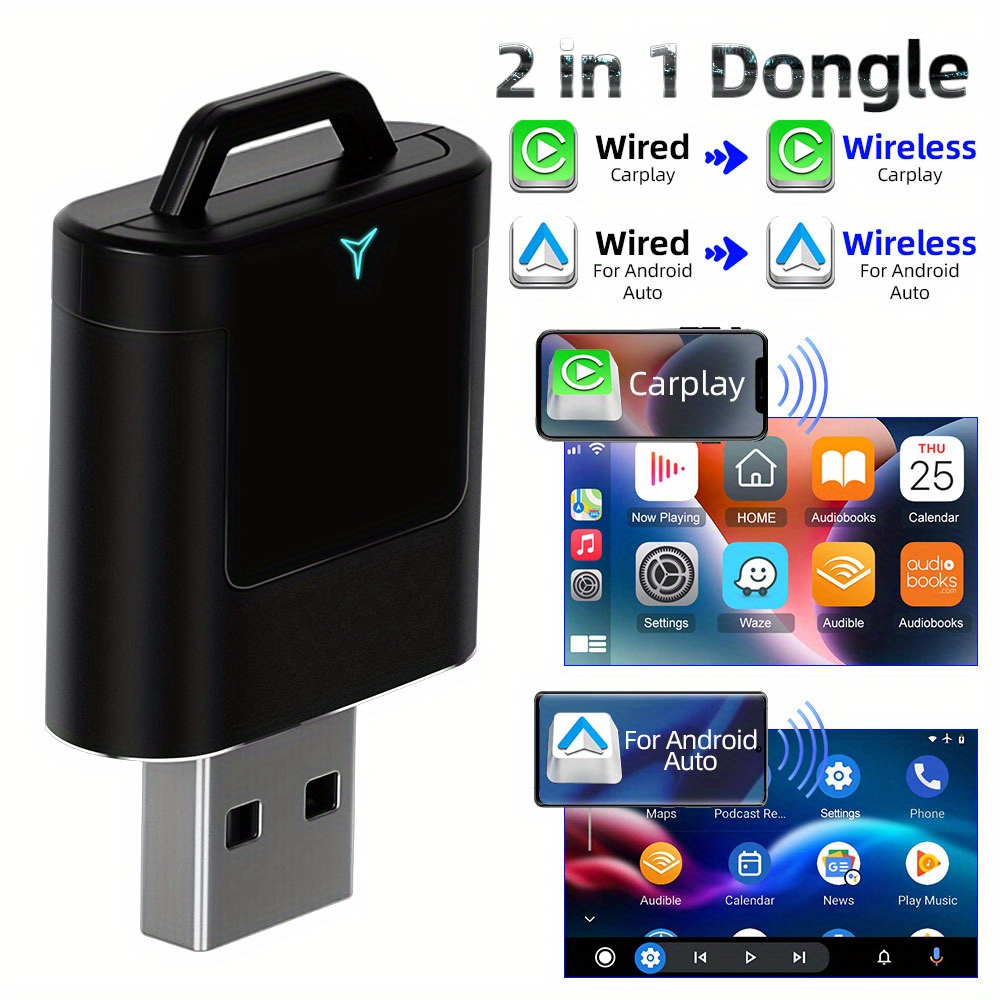 Image of Universal Carplay Adapter, Smart Box For Cars, 2-in-1 Wired To Wireless Dongle, Usb/type-c Powered, , Surround Audio Output, Wi-fi Enabled, Compatible With Phone Carplay & Auto, Speaker