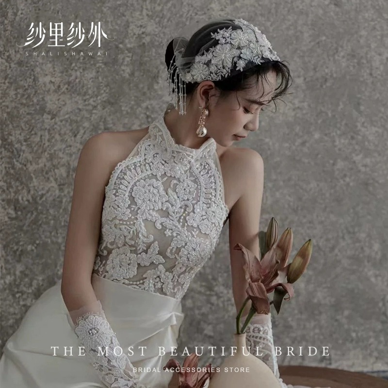   original french vintage   hat yarn hair additions pearl elegant premium yu ai morning gown headgear wedding photo bridal veil
