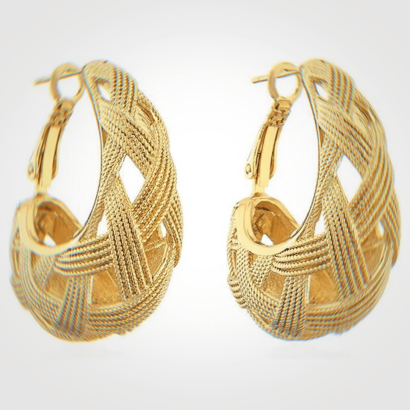 TEMU Boucles d'oreilles grandes boucles à larges plaquées or de luxe, texture de tissée et ajourée, bijoux de mode pour femmes