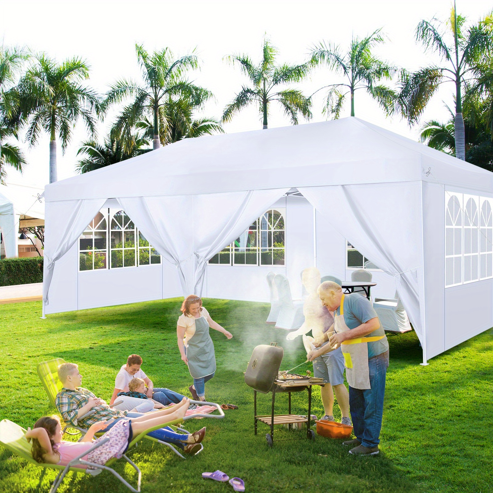 3×6m Pop-up Sunshade Tent With 6 With 4 Sandbags, Commercial Awning With 3 Adjustable , Outdoor Pop-up Winterized Tent For Parties And Patios, Wedding Party Tents, Christmas And Thanksgiving Outdoor