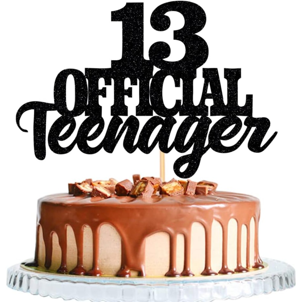 1pc Black Glittering 13th Birthday Cake Topper For Teens, Official Fun Party Decorations, Cake Decorating Supplies