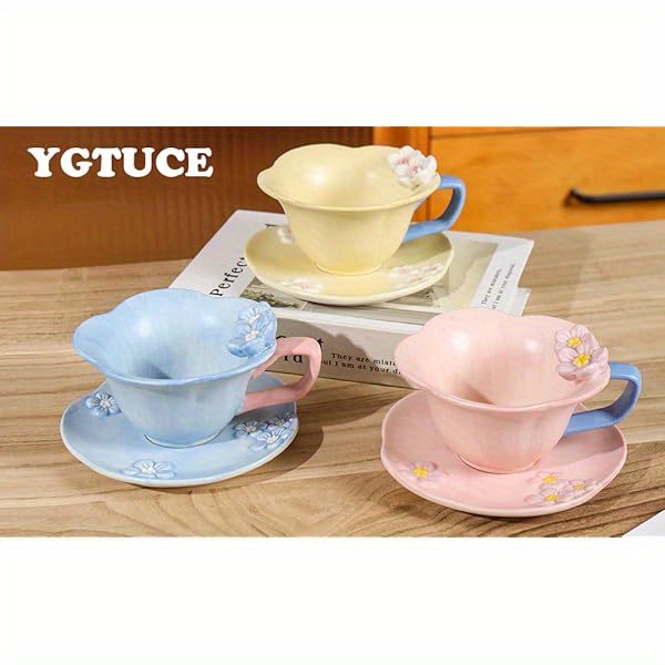 floral tea cups and saucers ceramic cute coffee mug for women tea party cappuccino latte milk blue Product details 0
