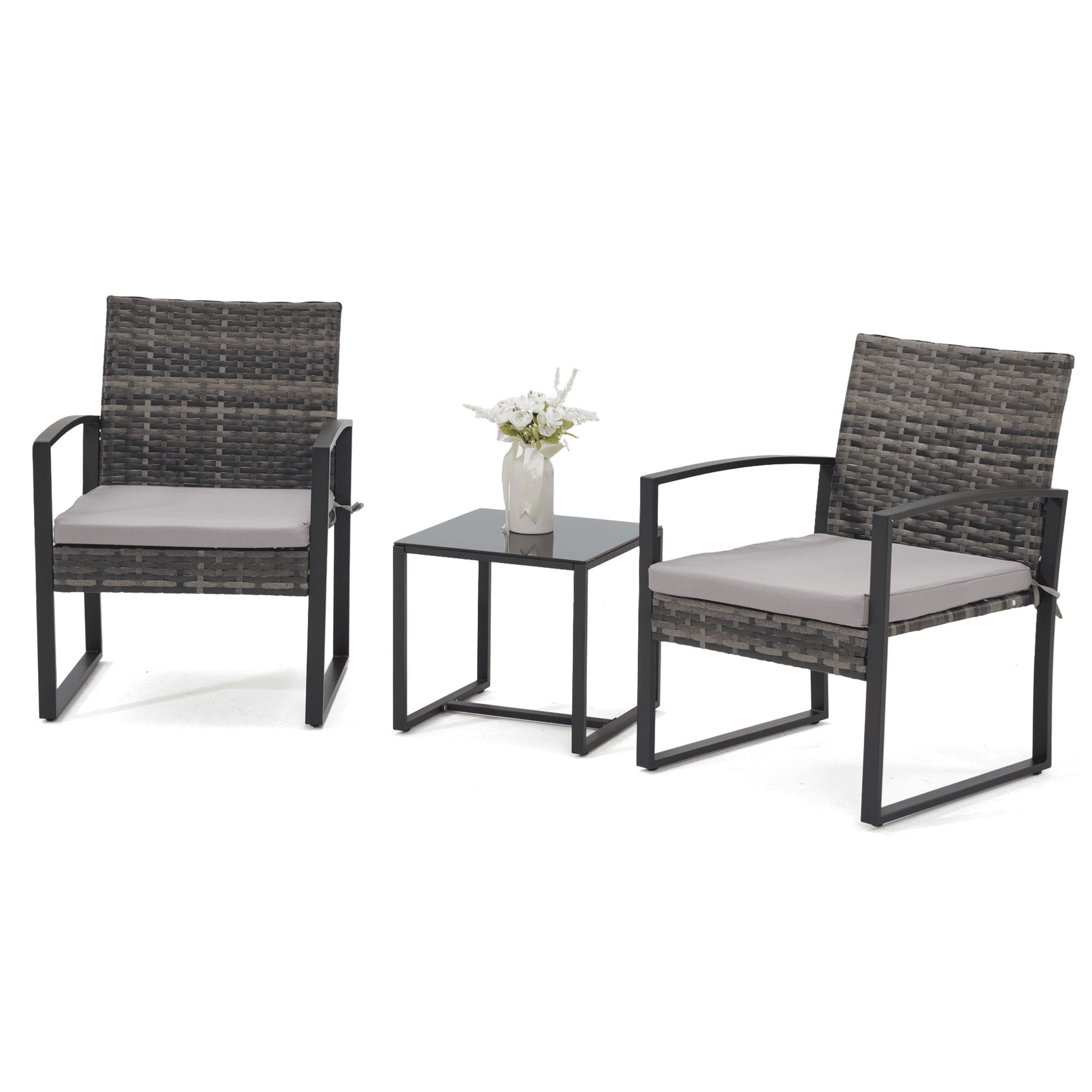 [Durable Rattan, Bezseller] 3pcs Bezseller Patio Furniture Set | Outdoor Rattan Bistro Set with Durable Steel Frame, Strapped Cushions for Garden, Balcony, Poolside, Backyard