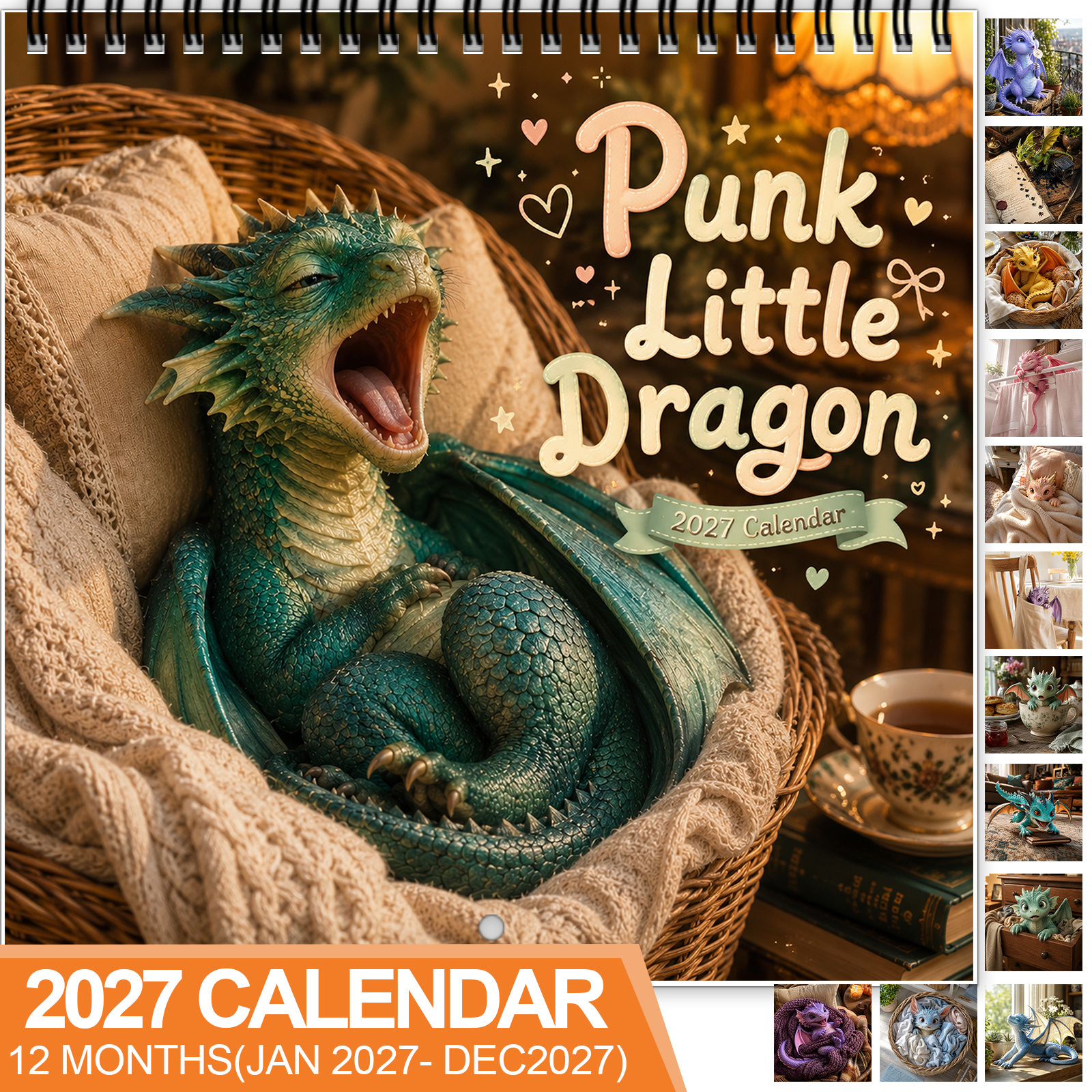 TEMU 2027 Punk Wall Calendar, Spiral-bound 12-month Monthly Planner With Thick Paper & Marked Holidays, Adorable For Halloween & Christmas, Home And