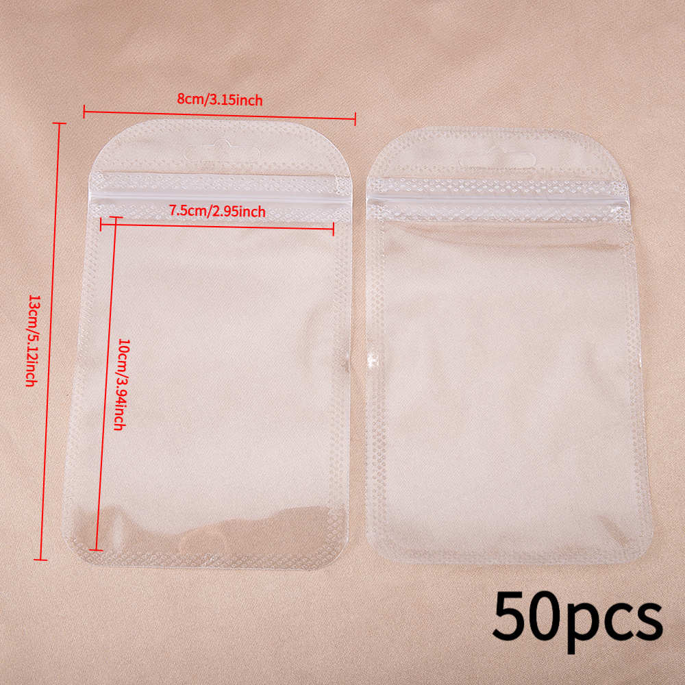 TEMU 50pcs Thickened Plastic Double-sided Transparent Fishbone Bags With Sealed Packaging, Hanging Holes For Hanging, Used For Craft Packaging