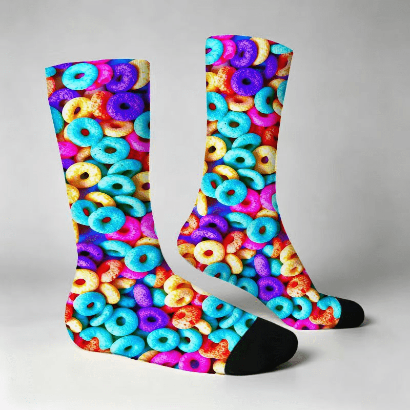 TEMU Chaussettes mi-hautes à imprimé céréales colorées, chaussettes fantaisie amusantes à motif vibrant d'anneau, chaussettes décontractées douces et