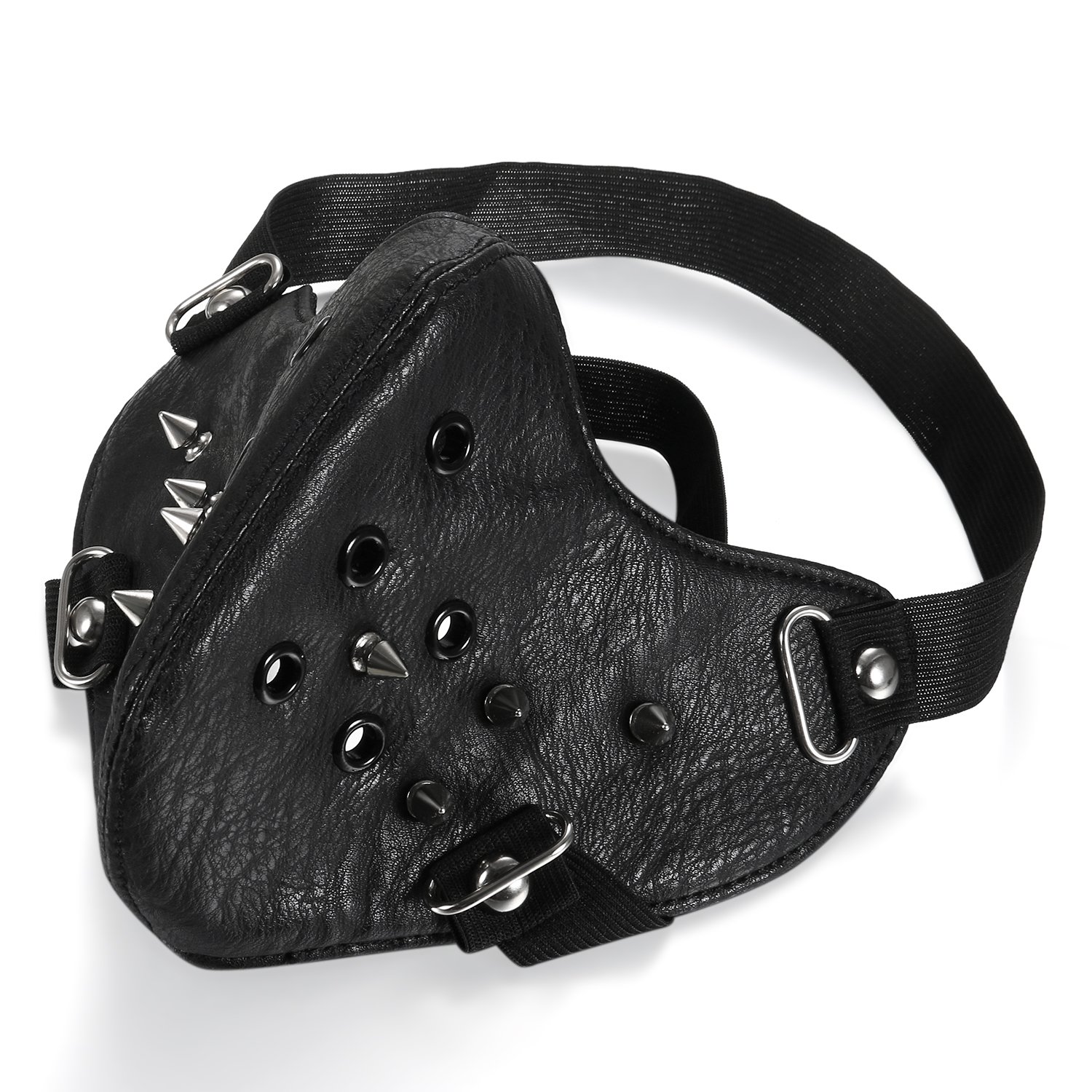 Image of Jewelrywe Gothic Punk Motorcycle Mask Balaclava Ski Mask Face Mask Made Of Pu Leather - Spike Pointed Rivets Black
